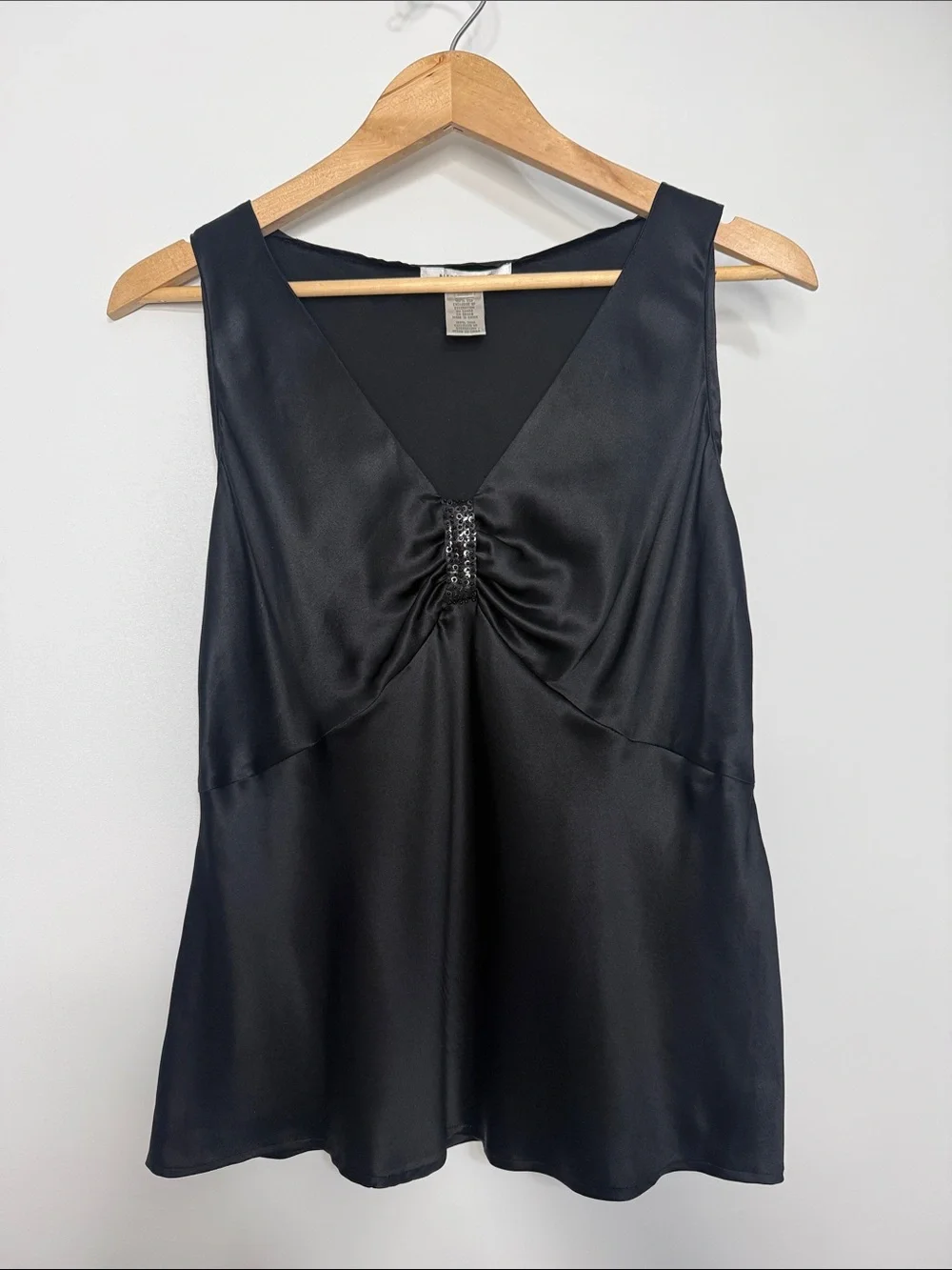 Nine West Black Silk V-Neck Sleeveless Top with Beaded Detail Size 10
